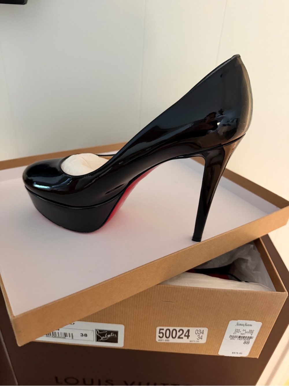 Christian Louboutin Black Patent Red-Soled Platform Stiletto Pumps